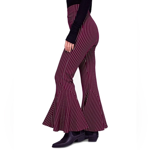 NWT Free People Burgundy Pinstriped Flares - Picture 2 of 15
